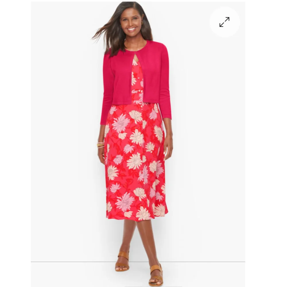 Talbots Pink Belted Midi Chrysanthemum Shirt Dress Size 2 Petite